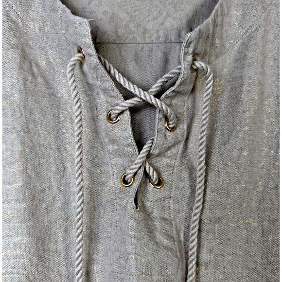 Sigrid Olsen Shirt Womens XL Gold Linen Blend Metallic Top Short Sleeve Pullover - Picture 4 of 11